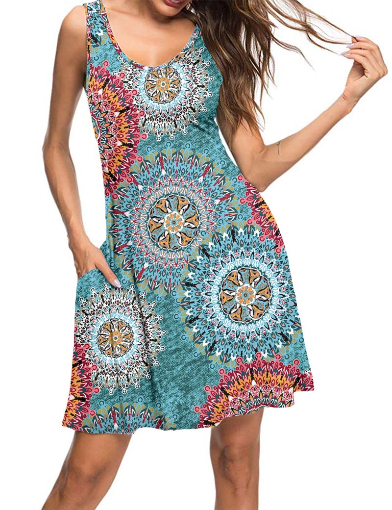 MISFAY Women's Summer Casual T Shirt Dresses Beach Cover up Tank Dress (Print Green,M) - Image 3